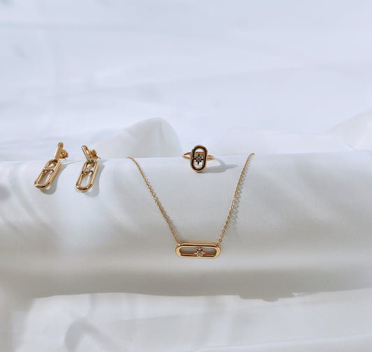 Set gioielli in acciaio inossidabile con pendente ovale e punto luce