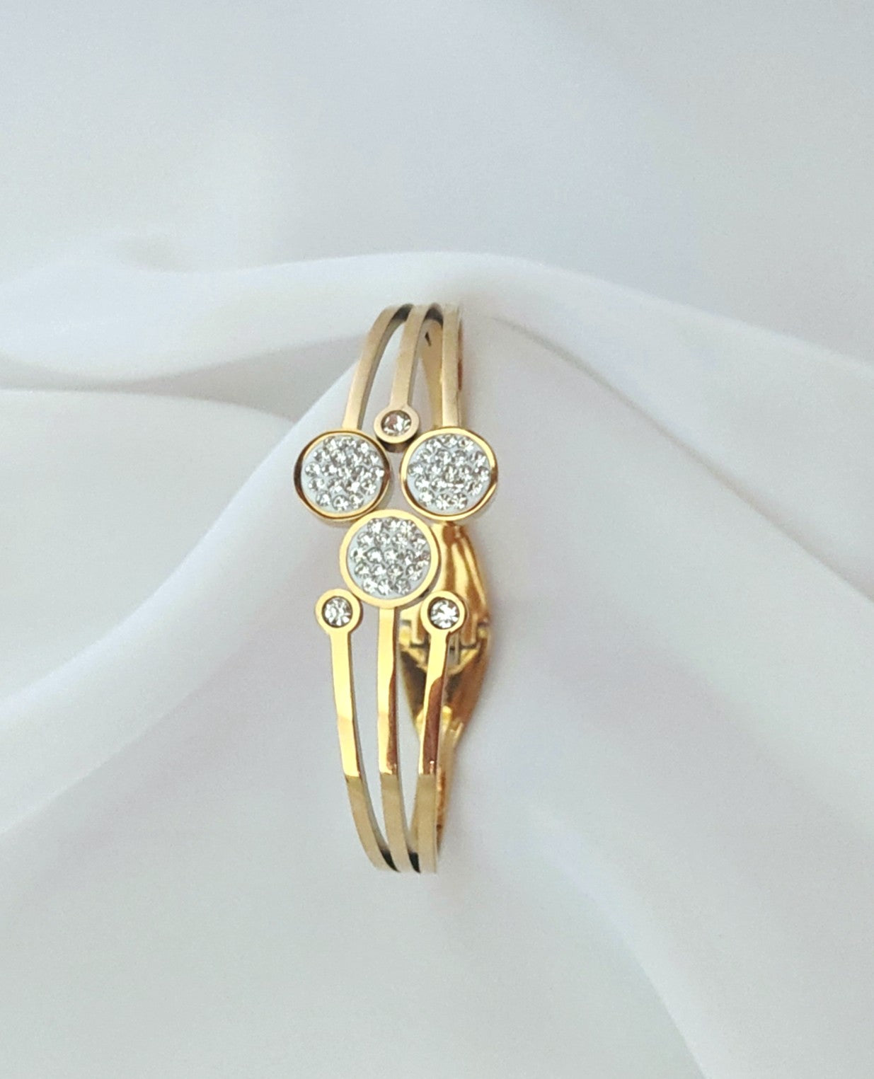 bracciale a tre cerchi con strass in acciaio inossidabile