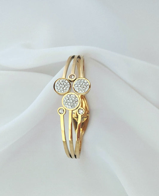 bracciale a tre cerchi con strass in acciaio inossidabile