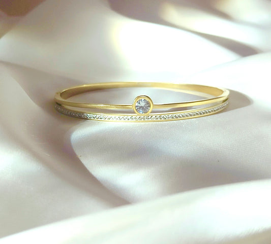 Bracciale Bangle " luce centrale " in  acciaio inossidabile con micro pavé
