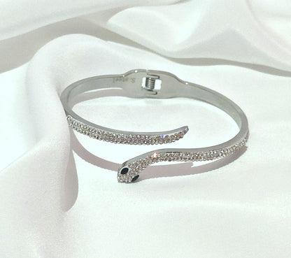 Bracciale a serpente con strass in acciaio inossidabile color argento