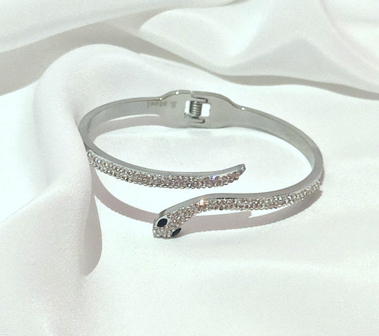 Bracciale a serpente con strass in acciaio inossidabile color argento
