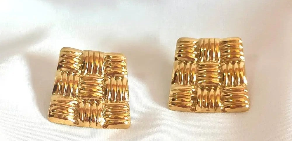 Orecchini vintage "basket weave" in acciaio inossidabile