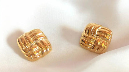 Orecchini vintage "basket weave" in acciaio inossidabile
