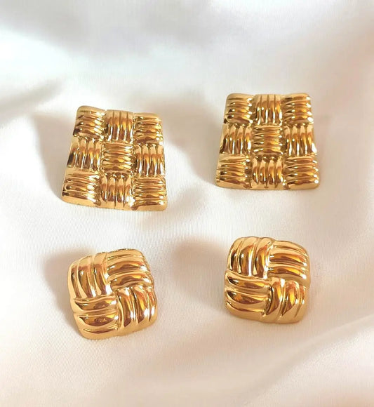 Orecchini vintage "basket weave" in acciaio inossidabile