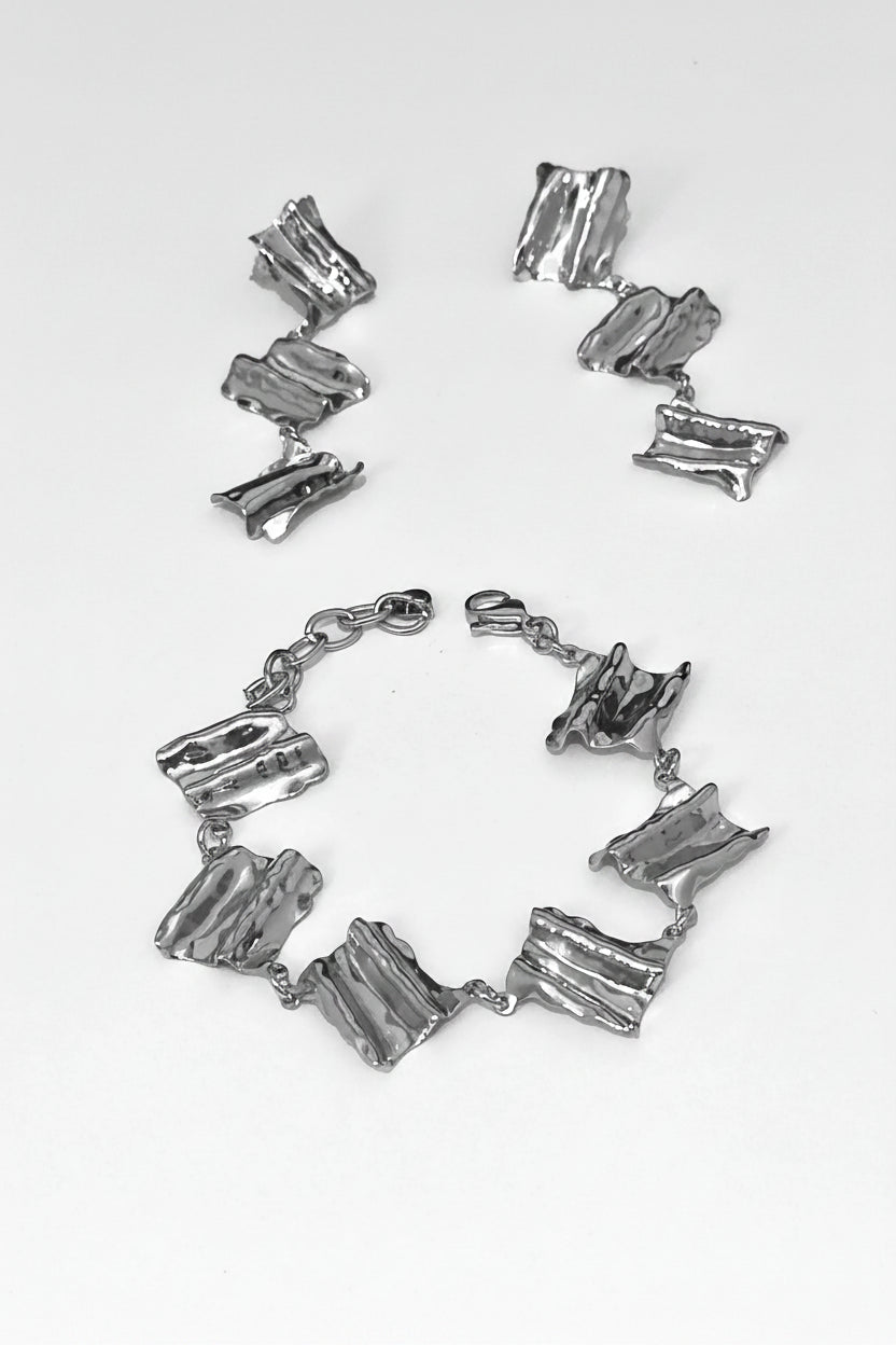 3 pezzi set coordinato: orecchini e bracciale in acciaio inossidabile 316l